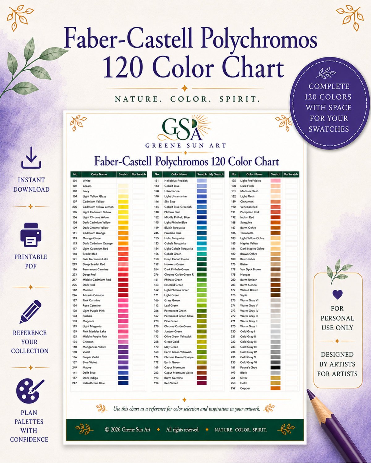 Faber-Castell Polychromos Color Chart | Printable Colored Pencil Reference PDF