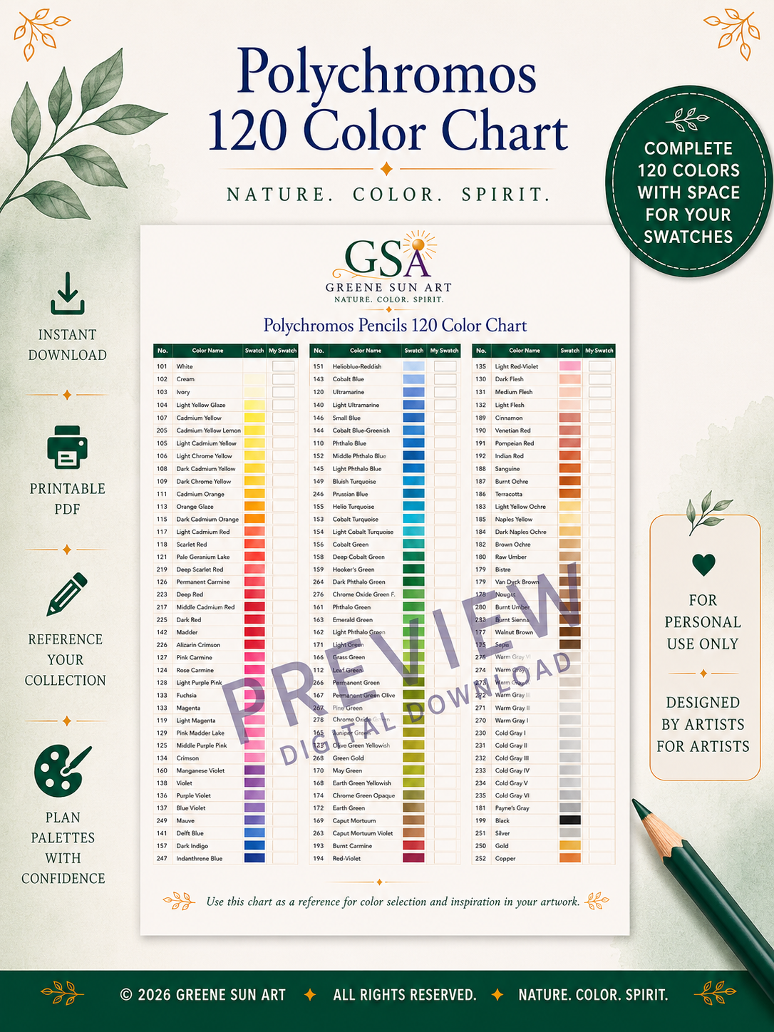 Faber-Castell Polychromos Color Chart | Printable Colored Pencil Reference PDF