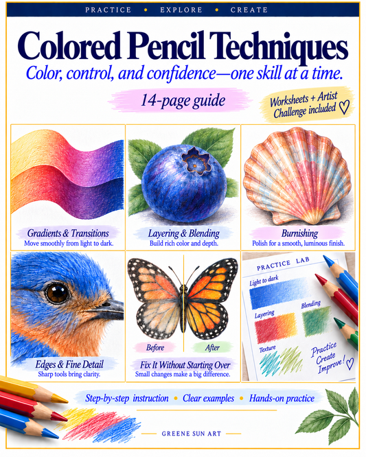 Colored Pencil Techniques for Beginners to Intermediate | Practice Workbook | Printable PDF Guide