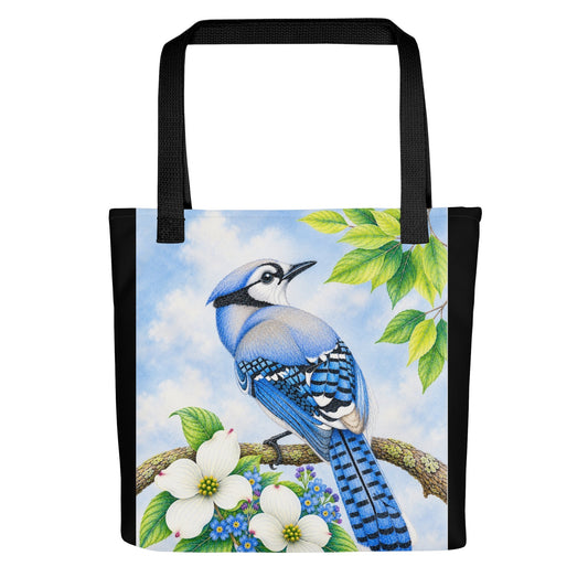 Blue Jay & Spring Blossoms Artist-Designed Tote Bag