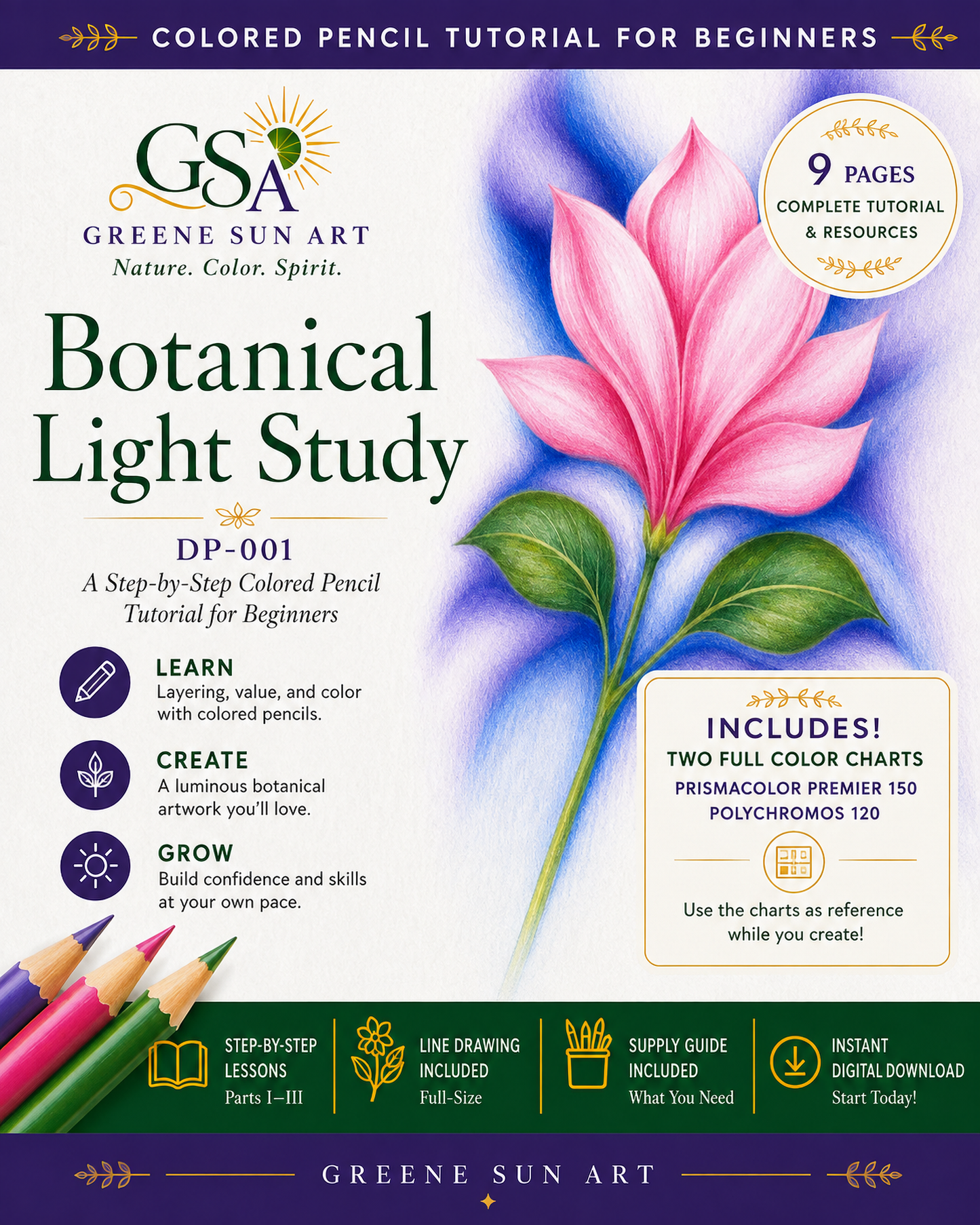 Botanical Light Study – Colored Pencil Guided Tutorial | Digital Download