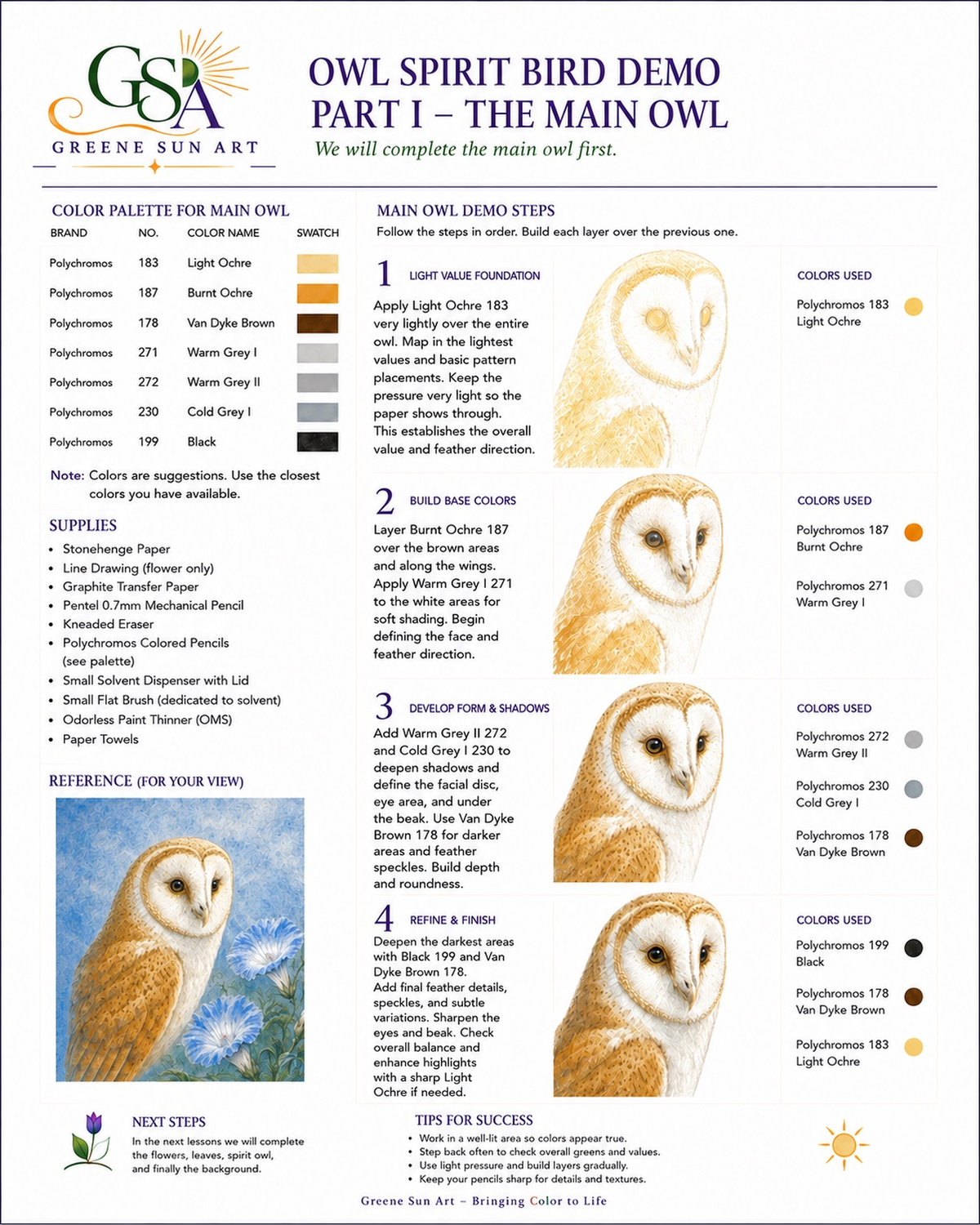 Barn Owl Spirit Bird – Colored Pencil Guided Tutorial | Digital Download