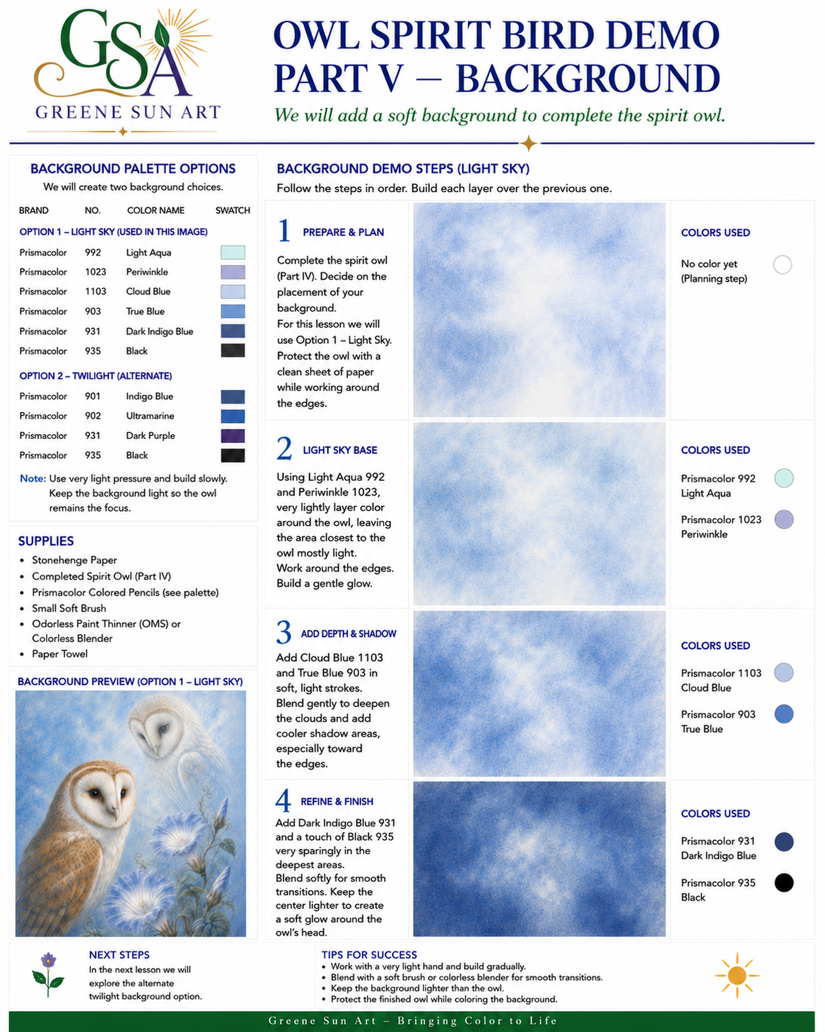 Barn Owl Spirit Bird – Colored Pencil Guided Tutorial | Digital Download