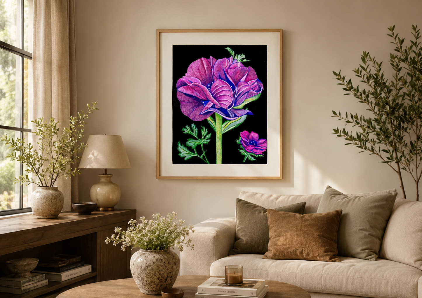 India Purple Poppy - Colored Pencil Fine Art Print