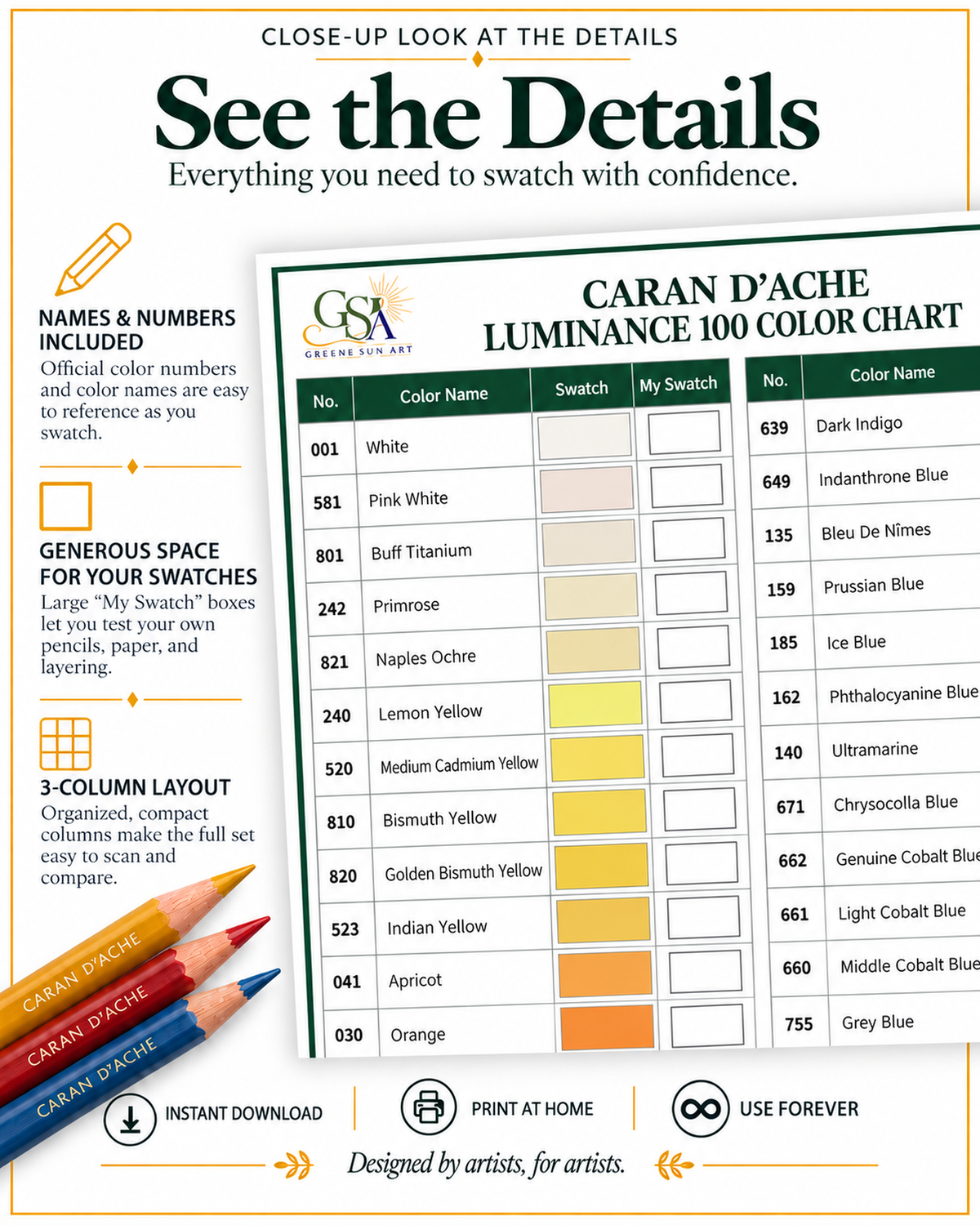 Luminance 100 Color & Left and Right Handed Blank Swatch Charts (Digital Download)