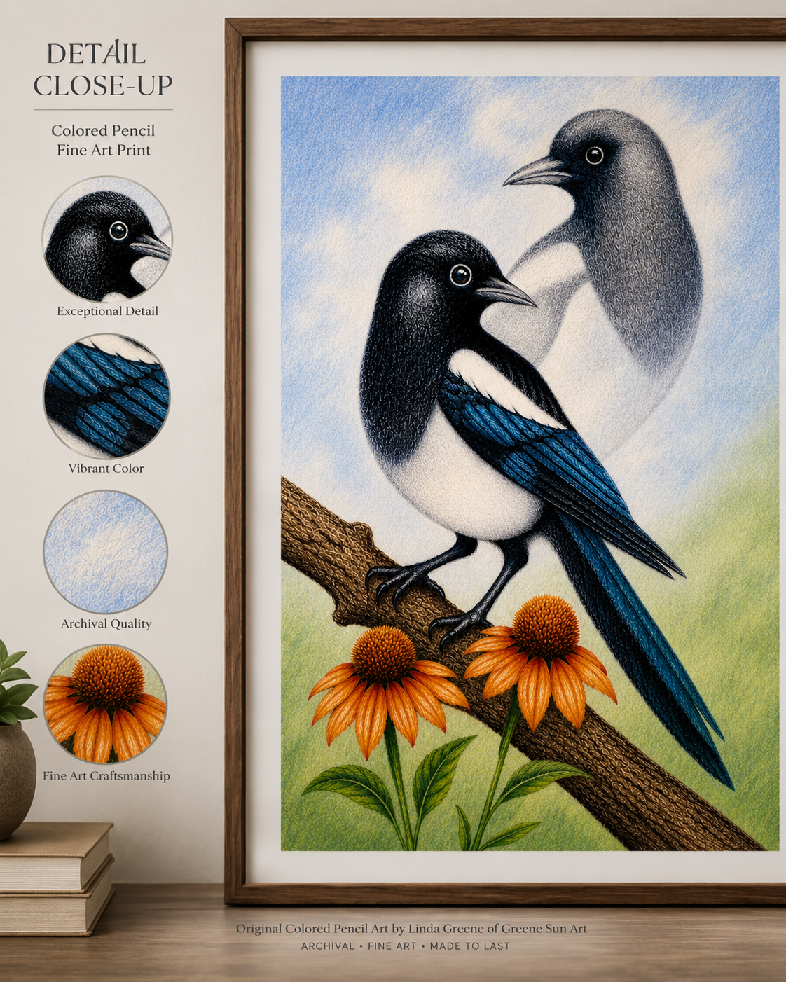 Magpie Spirit Birds - Colored Pencil Fine Art Print