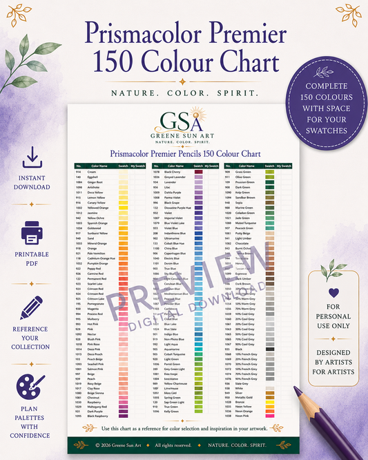 Prismacolor Premier 150 Color Chart | Printable Colored Pencil Reference PDF