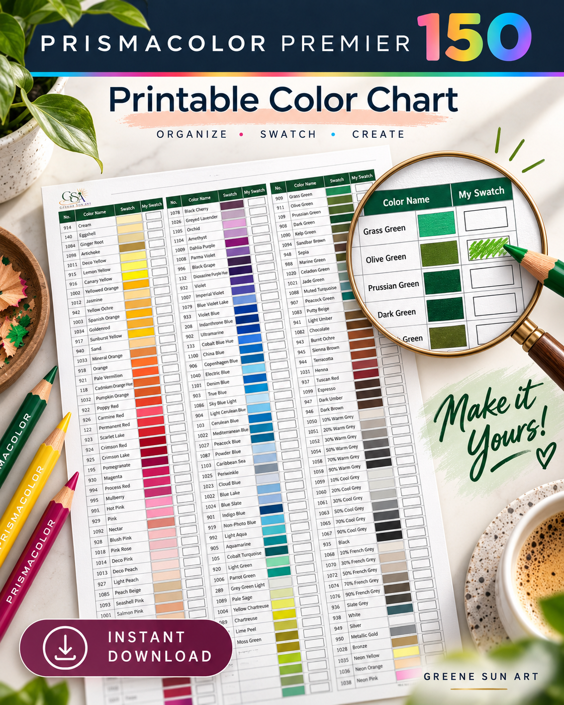 Prismacolor Color Swatch Chart | Printable Colored Pencil Reference Chart