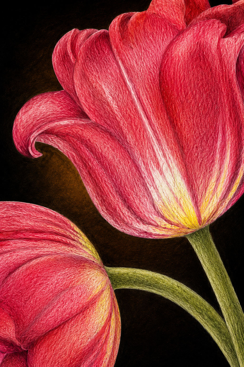 Red Tulips -- Colored Pencil Fine Art Print