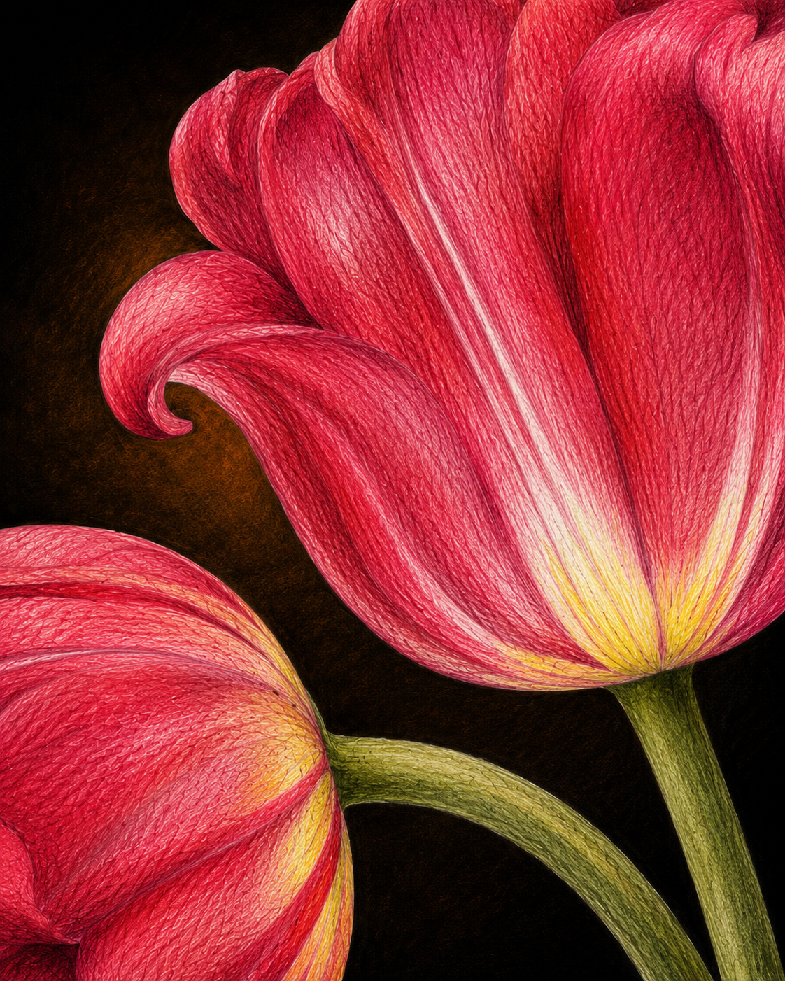 Red Tulips - Colored Pencil Fine Art Print