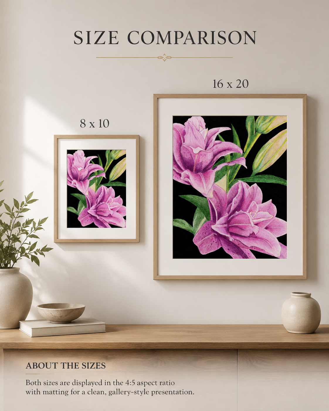 Rose Lilies - Colored Pencil Fine Art Print
