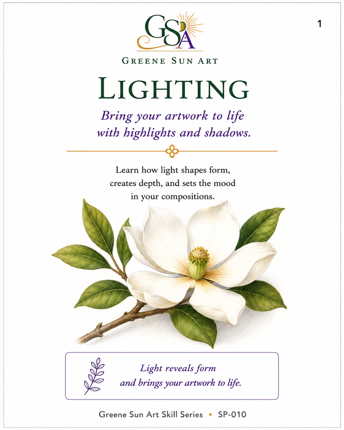 Colored pencil lighting guide with illustrated apple and sphere shading demonstrations showing highlights, midtones, shadows, and dimensional form.