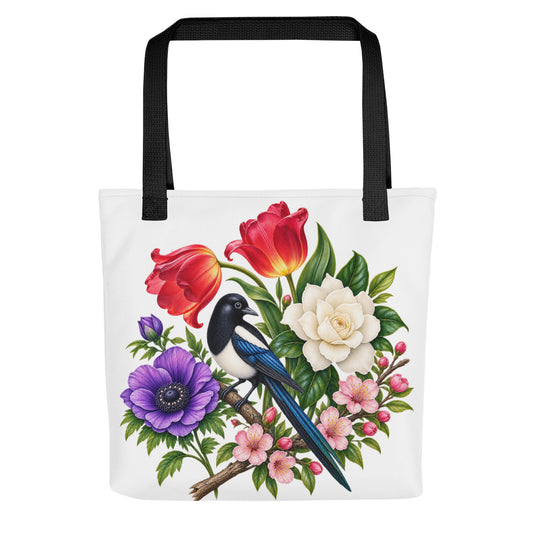 Magpie & Botanical Artist-Designed Tote Bag