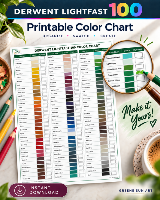 Derwent Lightfast Color Chart | 100 Color Reference | Printable Colored Pencil PDF