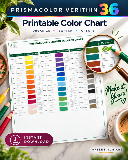 Prismacolor Verithin 36 Color Swatch Chart | Printable Colored Pencil Reference | Digital Download